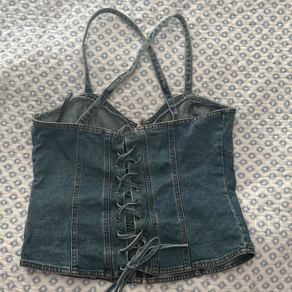 Harley-Davidson Denim Blue Zip-Front Tank with Embroidered Heart Patch - Picture 8 of 9